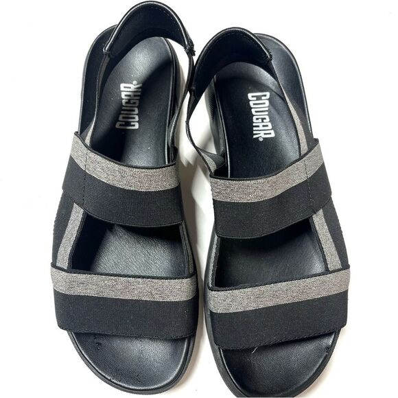 Cougar Lucia Bicolor Slip-On Sporty Leather Sandals in Black and Silver Gray 9M - Picture 3 of 11